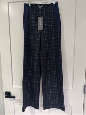 Lysse Ellis Trousers Navy and Gray Plaid Wide-Leg